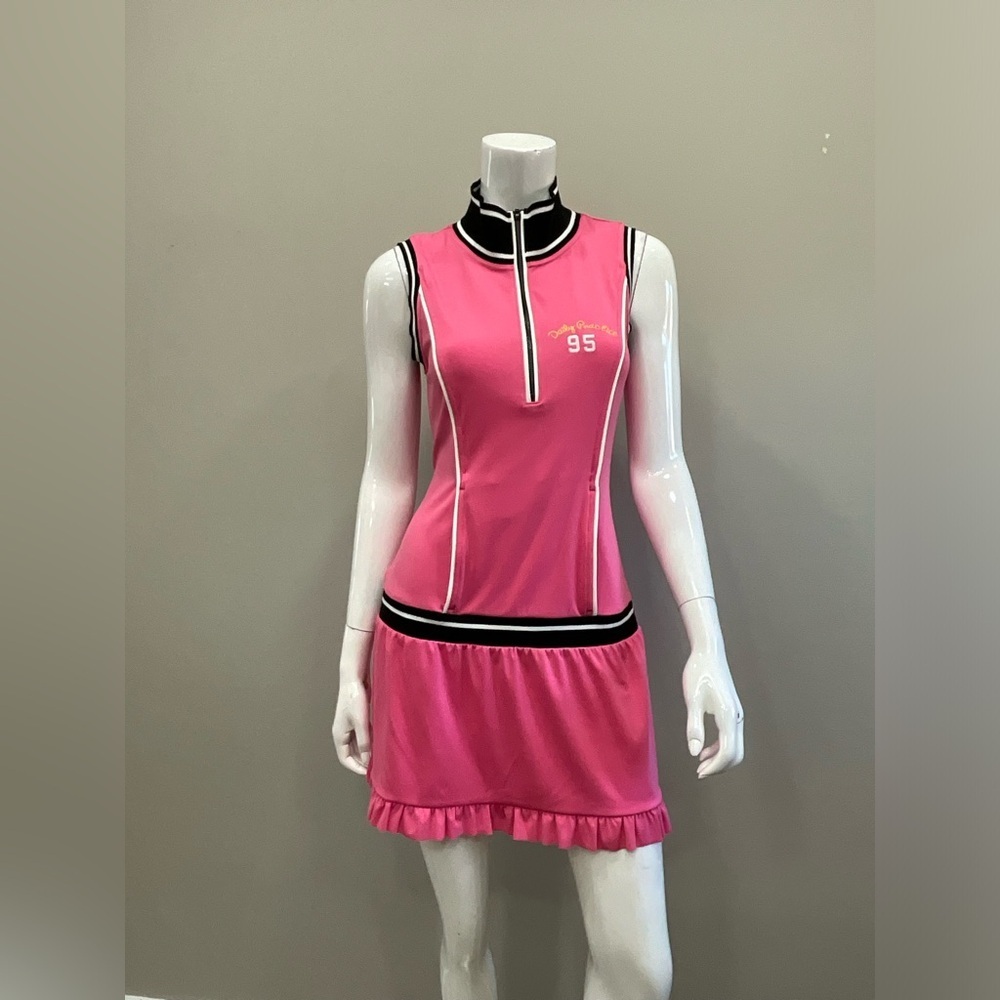 DAILY PRACTICE Quarter Zip Drop Waist Mini Dress Pink Sport Tennis Dress S